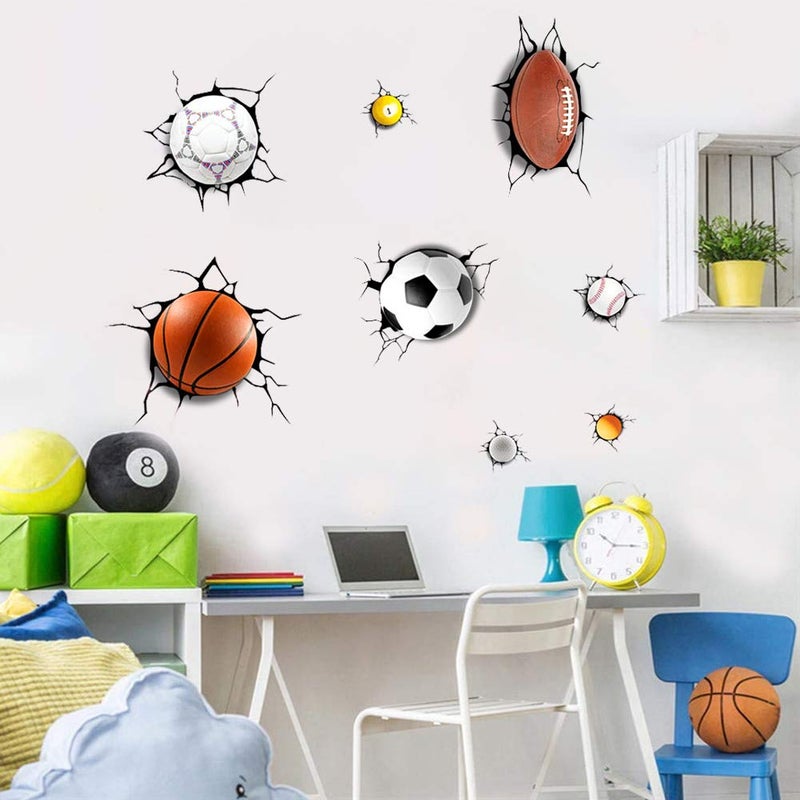 Supzone Sport Balls 3D Wall Stickers Break Through DIY Basketball, Rugby, Baseball, Football Wall Decor Boys Playroom, Bedroom, Classroom, Living Room - Image 5
